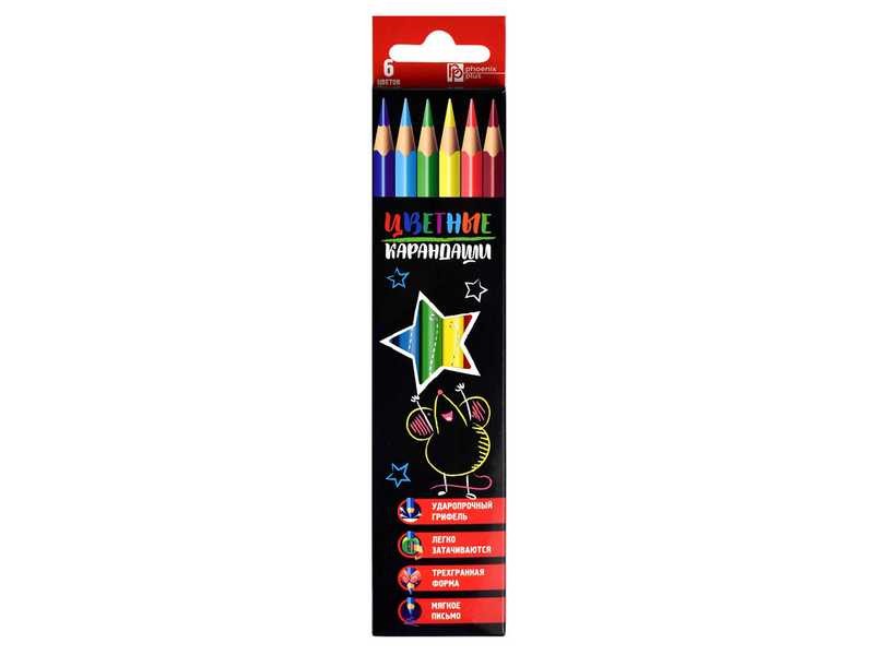 Набор цветных трехгранных карандашей  «МЫШКА СО ЗВЕЗДОЙ» 6 цветов