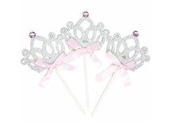 Топпер «Корона для принцессы» серебро/розовый с блестками 3 шт