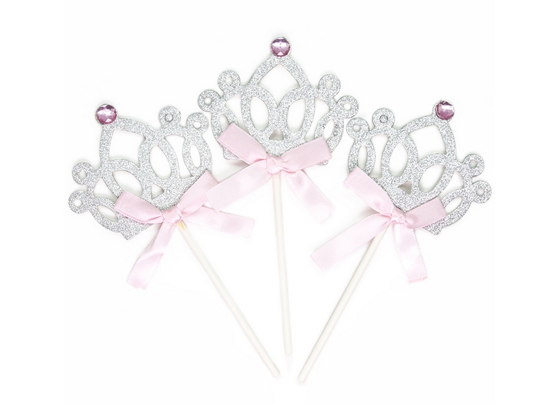 Топпер «Корона для принцессы» серебро/розовый с блестками 3 шт