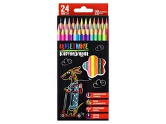 62380 [58580]Набор цветных трёхгранных карандашей «ТАКСА НА САМОКАТЕ» 24 цвета