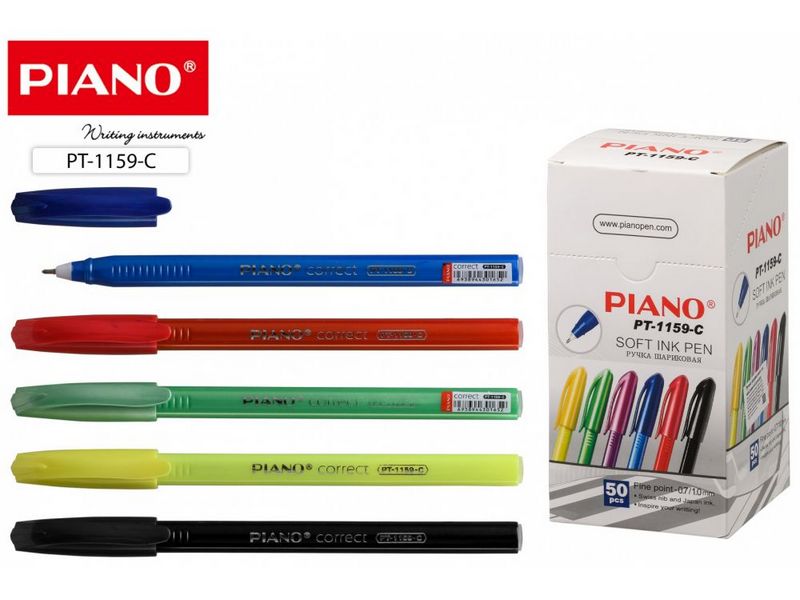 Ручка масляная «PIANO» цветной трехгранный корпус 0,7/1 мм СИНЯЯ (50шт/уп)