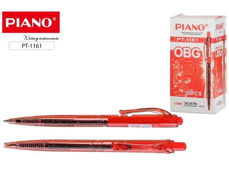 Ручка масляная автомат. «PIANO» красный трехгранный корпус 0,8 мм КРАСНАЯ (50шт/уп)