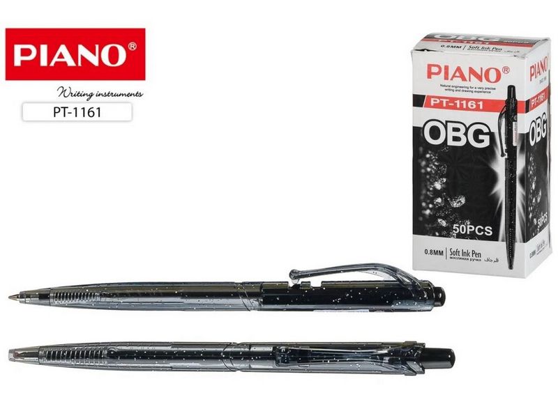 Ручка масляная автомат. «PIANO» черный трехгранный корпус 0,8 мм ЧЕРНАЯ (50шт/уп)
