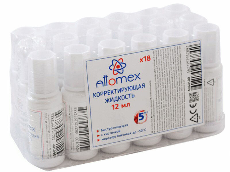 Корректирующая жидкость «Attomex» 12 мл с кисточкой на спиртовой основе