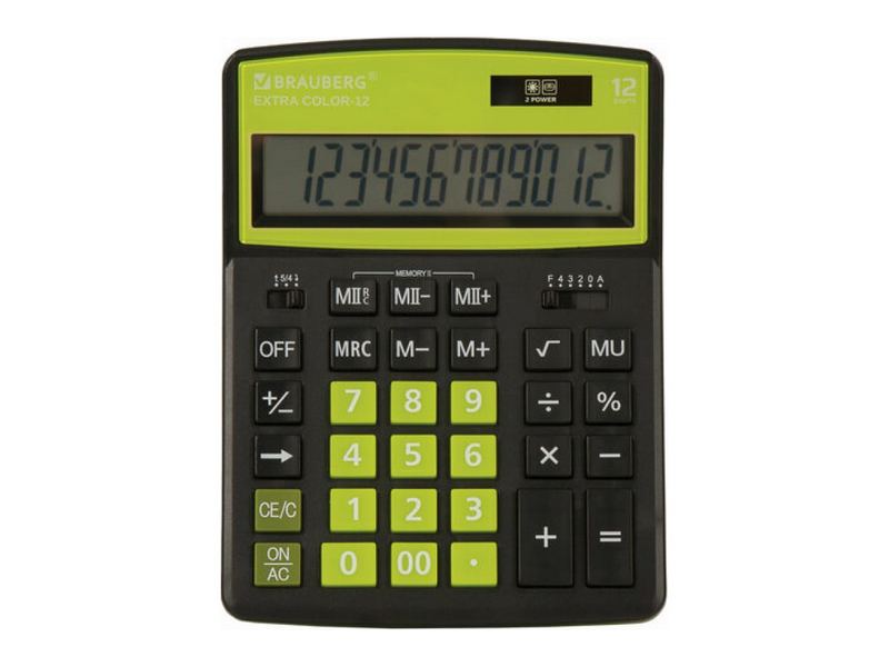 Калькулятор настольный 12-разрядный "BRAUBERG EXTRA COLOR" 20,6*15,5 см черно-салатовый