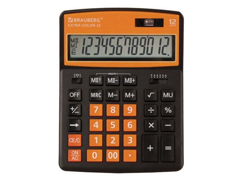 Калькулятор настольный 12-разрядный "BRAUBERG EXTRA COLOR" 20,6*15,5 см черно-оранжевый