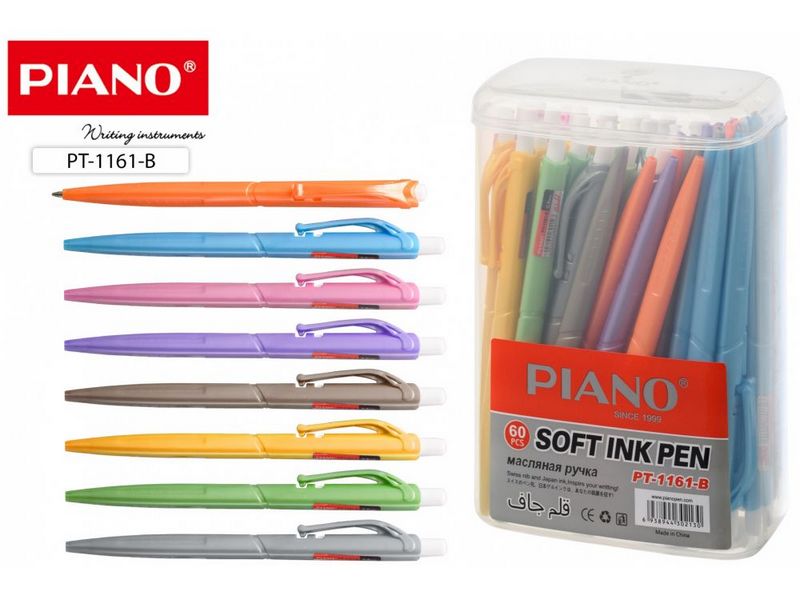 Ручка масляная автомат. «PIANO» трехгранный цветной корпус 0,8 мм СИНЯЯ (60шт/уп)