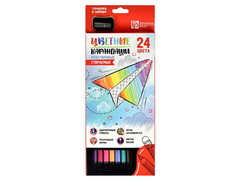 63175 [58634]Набор цветных трёхгранных карандашей с точилкой «ЯРКИЙ БУМАЖНЫЙ САМОЛЕТИК» 24 цвета (пластик)