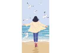 Конверт для денег Без текста (девушка на пляже с чайками) ЛХ-0159