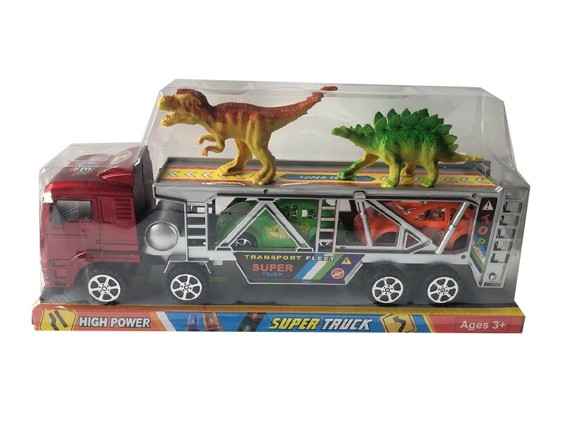 Трейлер инерц. 30 см с набором машин и динозаврами под слюдой 877-6