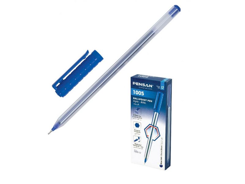 Ручка масляная «PENSAN 1005» прозрачный корпус 0,7 мм СИНЯЯ (50шт/уп)