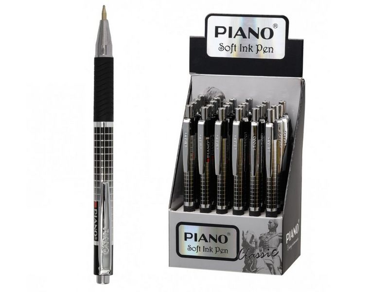 Ручка масляная автомат «PIANO» серебристый корпус 0,5 мм СИНЯЯ (24шт/уп)