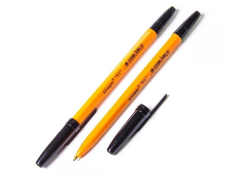 Ручка шариковая «ALINGAR» желтый корпус 1 мм ЧЕРНАЯ (50шт/уп)