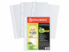 Файлы А5 «BRAUBERG» 35мкм гладкие (100шт/уп)