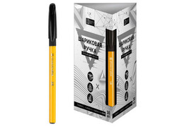 Ручка шариковая желтый корпус 1,0 мм ЧЕРНАЯ (30 шт/уп) 64131
