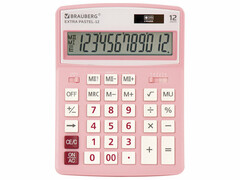 Калькулятор настольный 12 разрядный, двойное питание «BRAUBERG EXTRA PASTEL» розовый 20*15 см