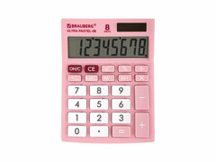 Калькулятор 8 разрядный, двойное питание «BRAUBERG ULTRA PASTEL» розовый 15*11 см