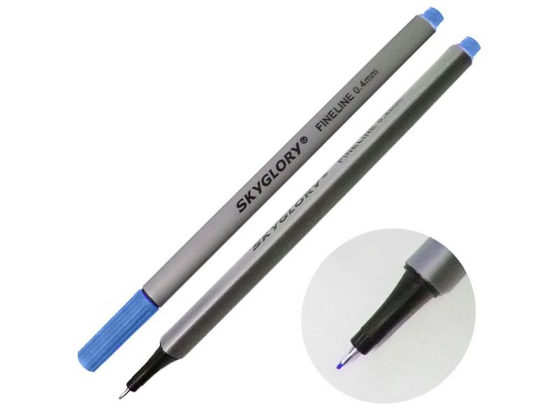 Ручка капиллярная «SKYGLORY» трехгранный корпус 0,4 мм СИНЯЯ (12шт/уп)