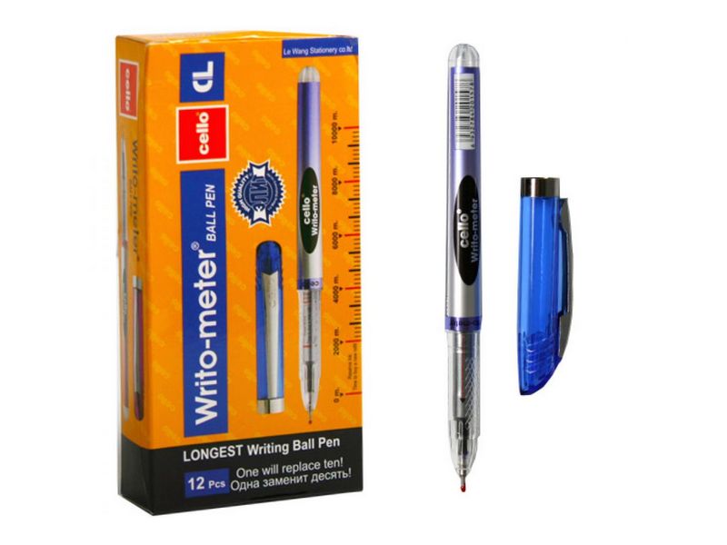 Ручка масляная «Writo-meter» 10км, уровень чернил, серебристый корпус 0,5 мм СИНЯЯ (12шт/уп)