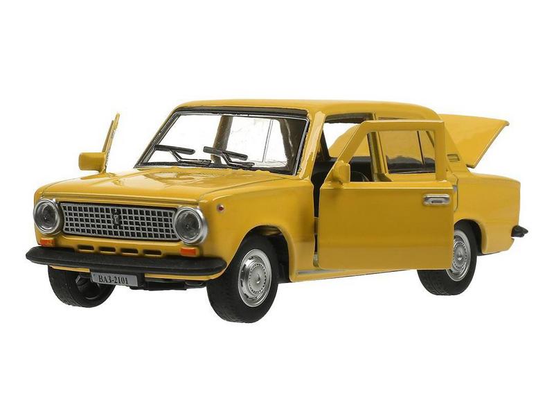 ТЕХНОПАРК Машина ВАЗ-2101 желтый металл. инерц. 12 см (открыв. двери, багажник) в кор.