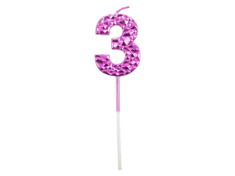 Свеча для торта цифра «3» (парафин) 5 см розовая 90508