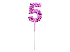 Свеча для торта цифра «5» (парафин) 5 см розовая 90510