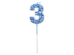 Свеча для торта цифра «3» (парафин) 5 см синяя 90518