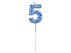 Свеча для торта цифра «5» (парафин) 5 см синяя 90520