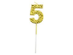 Свеча для торта цифра «5» (парафин) 5 см золото 90530