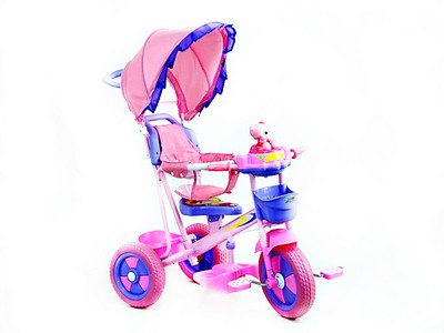 ВЕЛОСИПЕД 3-Х КОЛ. "МАЛЫШ",ГОЛОВА-МЕДВЕЖОНОК, ТЕНТ,ШТАНЫ,РУЧКА,ФИОЛ-РОЗ 800507-5