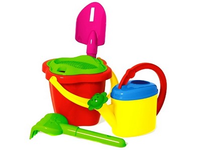 Песочный набор № 125 (ведро 1 л, сито, лейка 0,5 л, лопата 19 см, грабли 19 см)