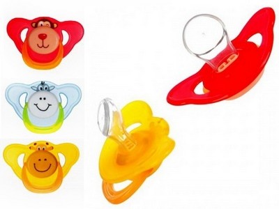 Пустышка "Веселые зверушки" (3-6) с кольцом, соска силиконовая с прикусом 409