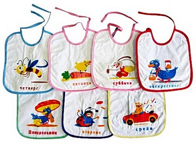 Купить оптом Набор нагрудников махровых на завязках "Неделька" 7шт 20,5*19 см 1072 в Луганске