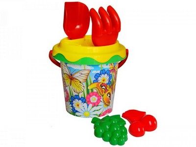 Песочный набор №3 (ведро, 2 пасочки, грабли, лопатка, сито)