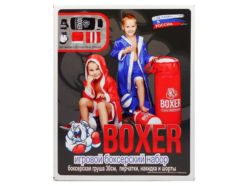 Боксерский набор №1 (груша 30 см - экокожа, перчатки - экокожа, накидка, шорты) в кор. 11526