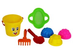 Набор №26: ведро малое, ситечко-цветок, совок №2, грабельки №2, 3 формочки