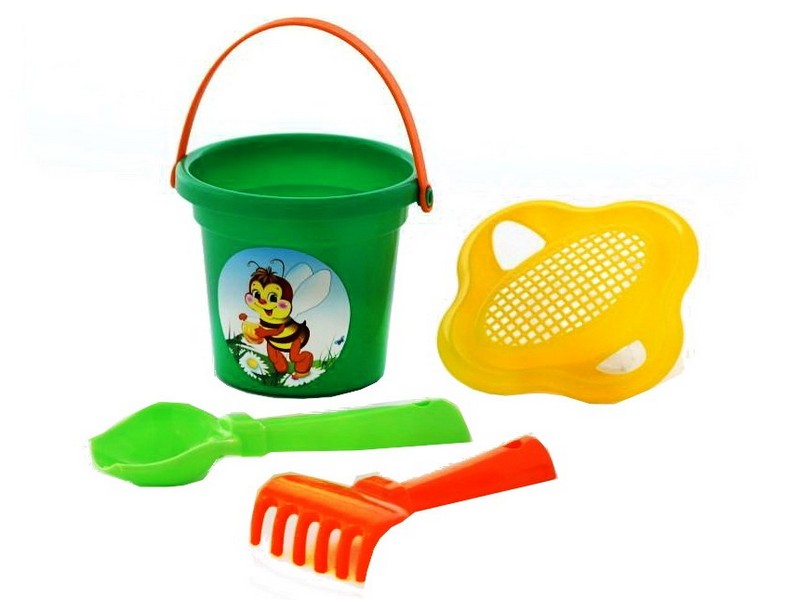 Набор №28: ведро малое, ситечко-цветок, совок №2, грабельки №2