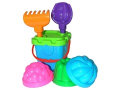 Набор №261: ведро-крепость малое, ситечко-крепость, совок №2, грабельки №2, 3 формочки