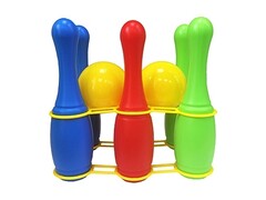 НАБОР КЕГЛЕЙ 6шт на держателе + 2 маленьких мяча (сетка) И-5988