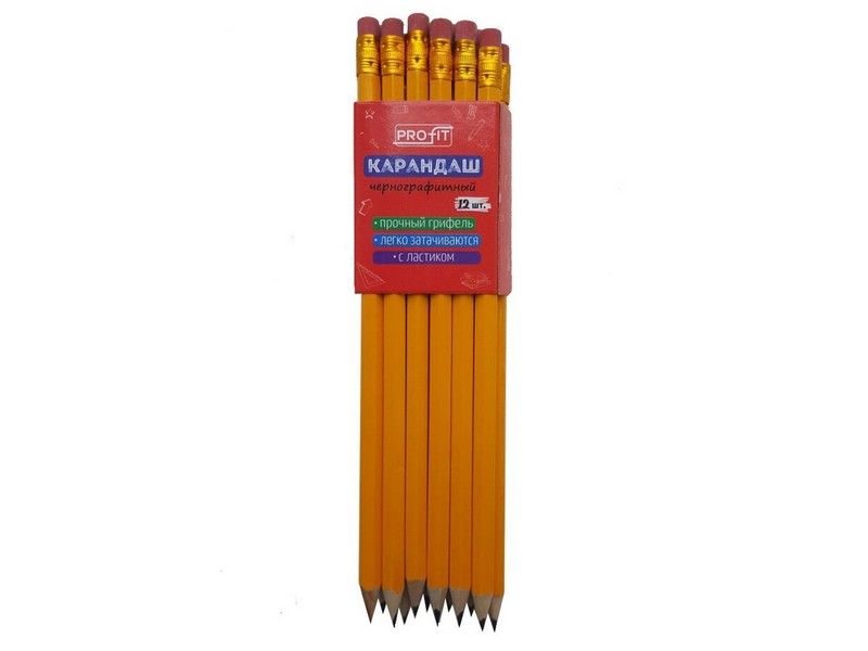 Карандаш ч/г, заточен, с ластиком (12шт/уп) КЧ-3137