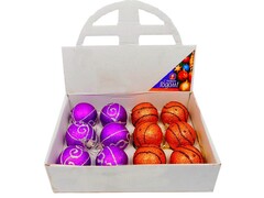 26714 [52-00103-047]ШАР 60ММ ПЕНОПЛАСТ 2 ВИДА ОБСЫПАННЫЕ БЛЕСТКАМИ С УЗОРОМ 2 ЦВЕТА 12ШТ В КОР. 52-00103-047