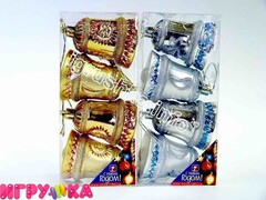 26728 [53-00168-035]КОЛОКОЛ 70ММ ВОСЬМИКОНЕЧНАЯ ЗВЕЗДА, БЛЕСТЯЩИЙ/МАТОВЫЙ 4ШТ 1ЦВ ПРОЗРАЧНАЯ КОРОБКА