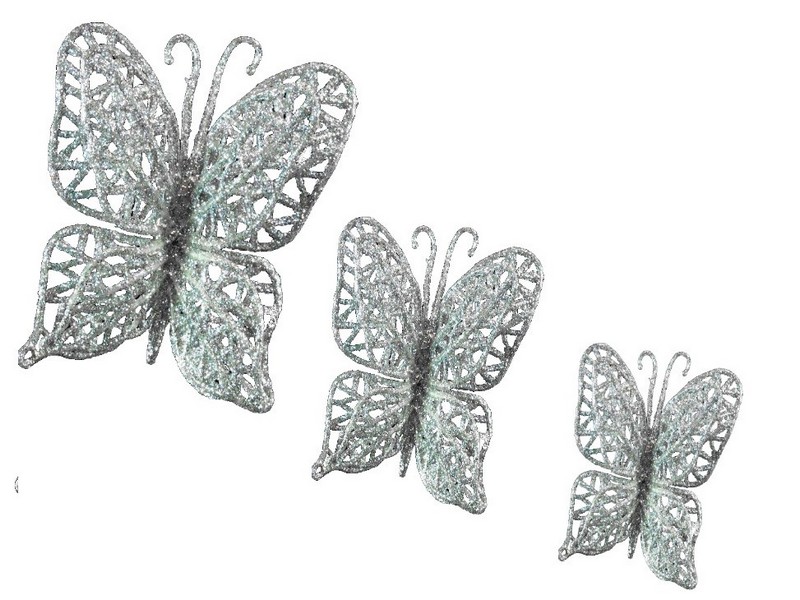 УКРАШЕНИЕ БАБОЧКА 18X13X9ММ 3ШТ ЦВЕТ БЕЛЫЙ/СЕРЕБРЯНЫЙ В ПАКЕТЕ