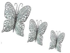 26735 [36-0158]УКРАШЕНИЕ БАБОЧКА 18X13X9ММ 3ШТ ЦВЕТ БЕЛЫЙ/СЕРЕБРЯНЫЙ В ПАКЕТЕ