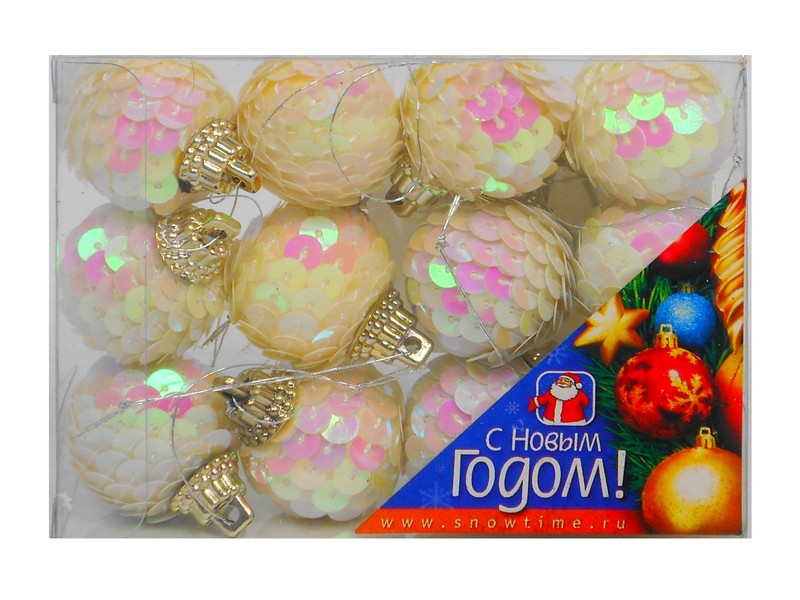 ШАР 25ММ ПЕНОПЛАСТ С КРУГЛЫМИ ДИСКАМИ ЦВЕТ ПЕРЛАМУТР 12ШТ ПРОЗРАЧНАЯ КОРОБКА