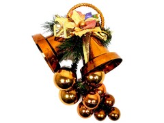 26767 [52-00404-090]КОЛОКОЛЬЧИКИ 35СМ 2ШТ НА ВЕТКЕ С ГРОЗДЬЮ ШАРОВ В ПАКЕТЕ