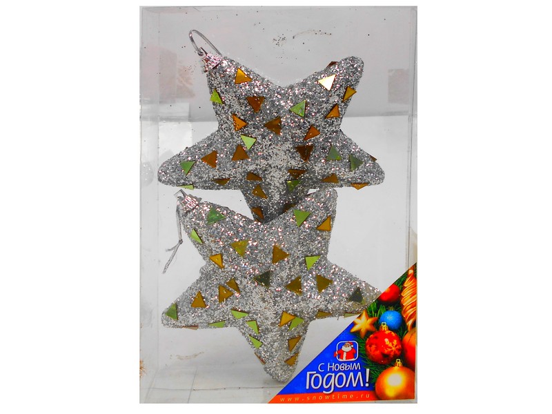 ЗВЕЗДА 120ММ ПЕНОПЛАСТ СО СТРАЗАМИ И БЛЁСТКАМИ 2ШТ ЦВЕТ СЕРЕБРЯНЫЙ ПРОЗРАЧНАЯ КОРОБКА