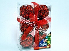 26781 [02-0295]ШАР 80ММ ПЕНОПЛАСТ С ВЫПУКЛЫМ УЗОРОМ КРАСНЫЙ 6ШТ ПРОЗРАЧНАЯ КОРОБКА