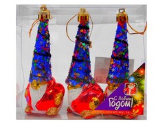 26798 [35-0032]ДЕД МОРОЗ 110ММ БЛЕСТЯЩИЙ 3ШТ 1ЦВ ПРОЗРАЧНАЯ КОРОБКА