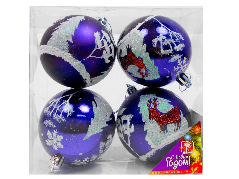 ШАР 80ММ МАТОВЫЙ/БЛЕСТЯЩИЙ С РИСУНКОМ ОЛЕНИ 4ШТ 1ЦВ ПРОЗРАЧНАЯ КОРОБКА